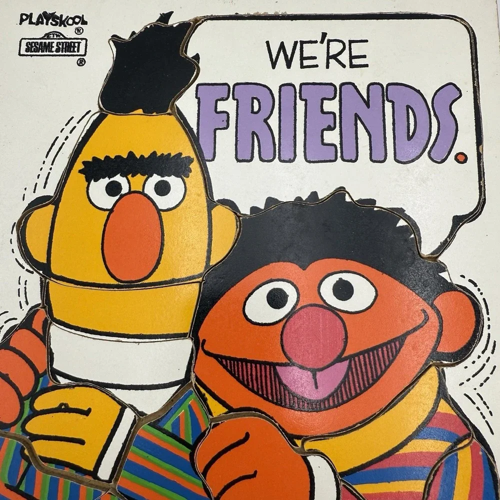 Vintage 1976 PLAYSKOOL Sesame Street Bert‎ & Ernie We're Friends Wood Puzzle 2-5